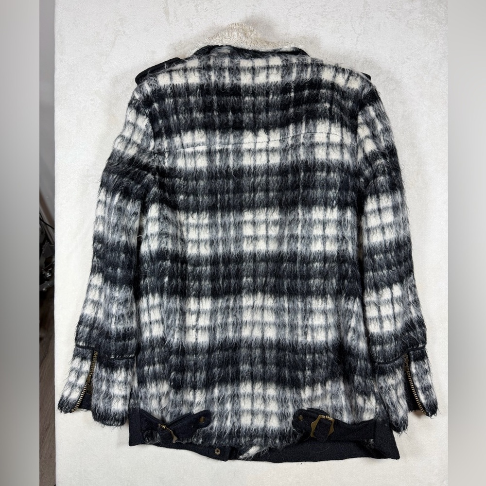 Free People Wool Blend Mohair Boho Shaggy Sherpa Bomber Cream Faux Fur Jacket - Picture 13 of 14